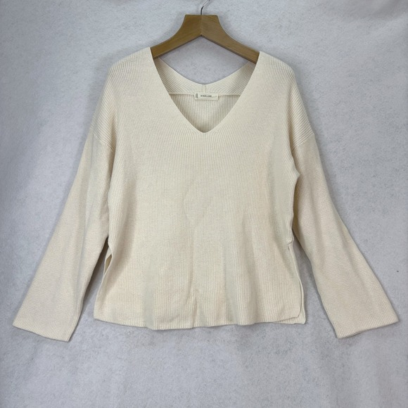 Everlane The Slouchy V-Neck in Everyday Cotton Bone Cream Ribbed Sweater Large - Picture 2 of 7
